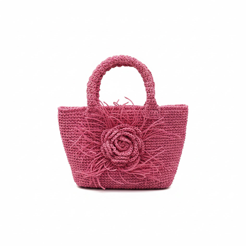El Dokuması Hasır Mini Çanta – Pembe