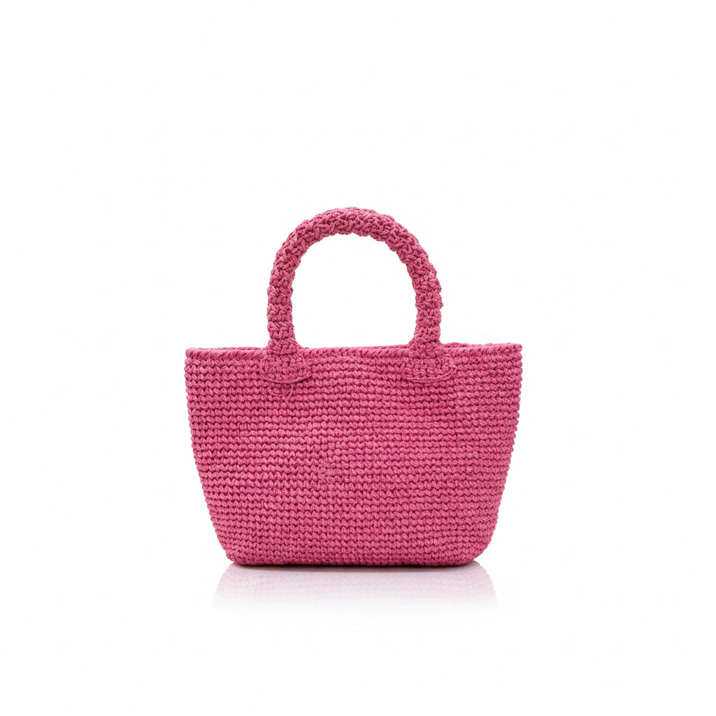 El Dokuması Hasır Mini Çanta – Pembe