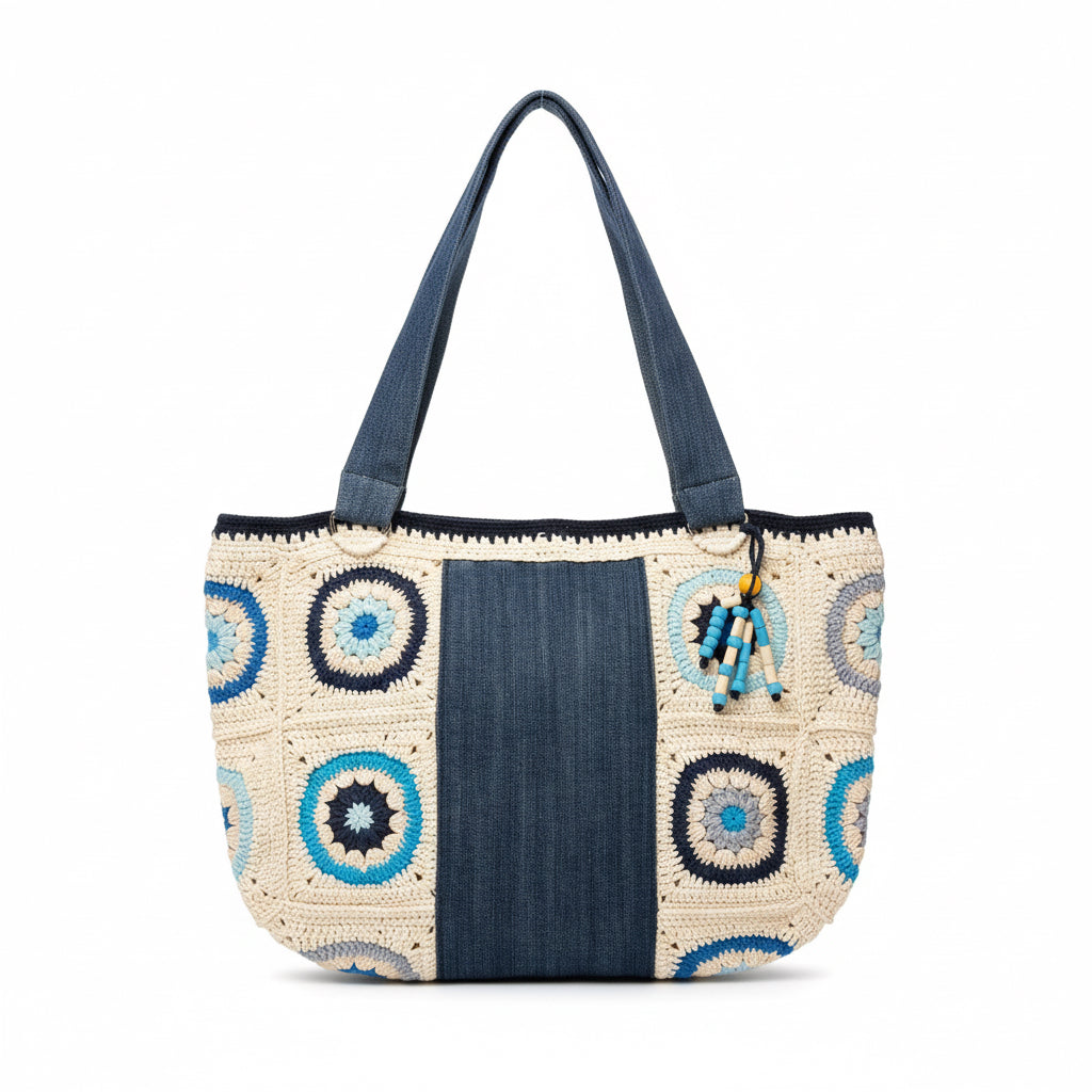 El Yapımı Tığ İşi ve Denim Tote Çanta