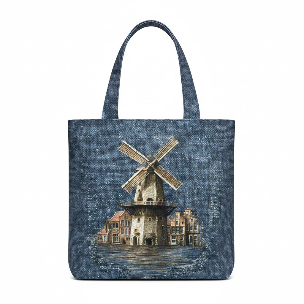 Dutch Windmill – Çift Taraflı El Yapımı Denim Tasarım Tote Çanta
