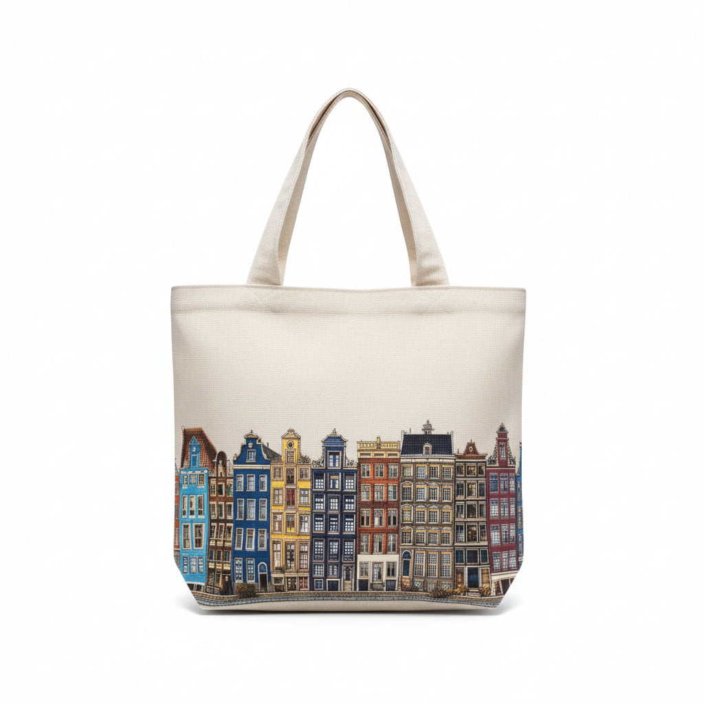 Amsterdam Houses – Çift Taraflı El Yapımı  Tote Çanta
