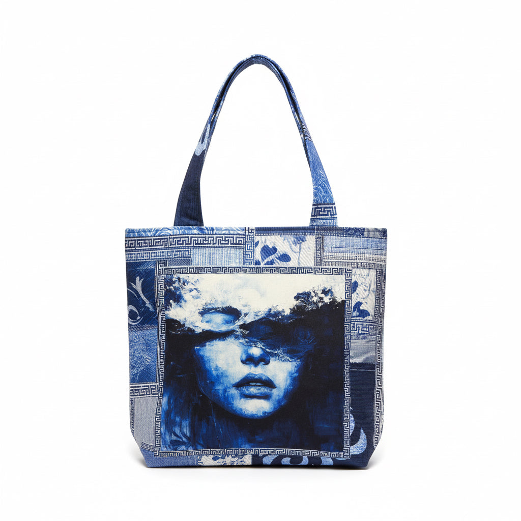 Blue Muse – Çift Taraflı El Yapımı Denim Tasarım Tote Çanta