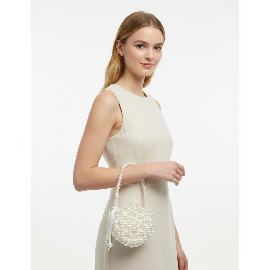 İnci Tasarım Küçük Boy Astarlı El Yapımı Çanta