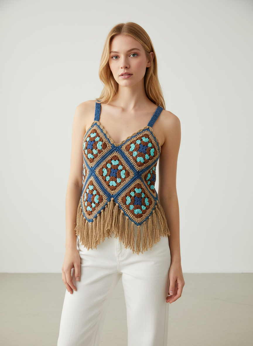 El Örgüsü Motifli Crop