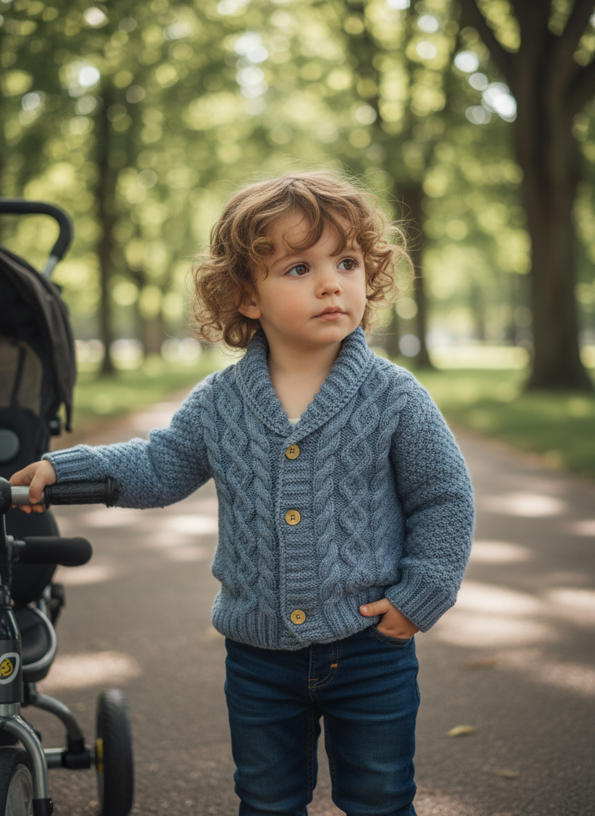 El Örgüsü Çocuk Hırkası | Mavi