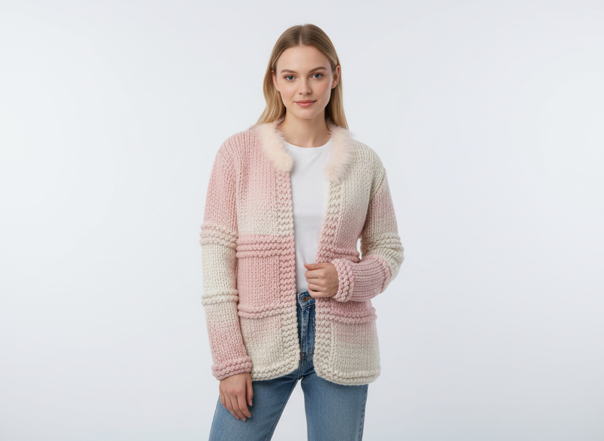 El Örgüsü Peluş Yaka Hırka