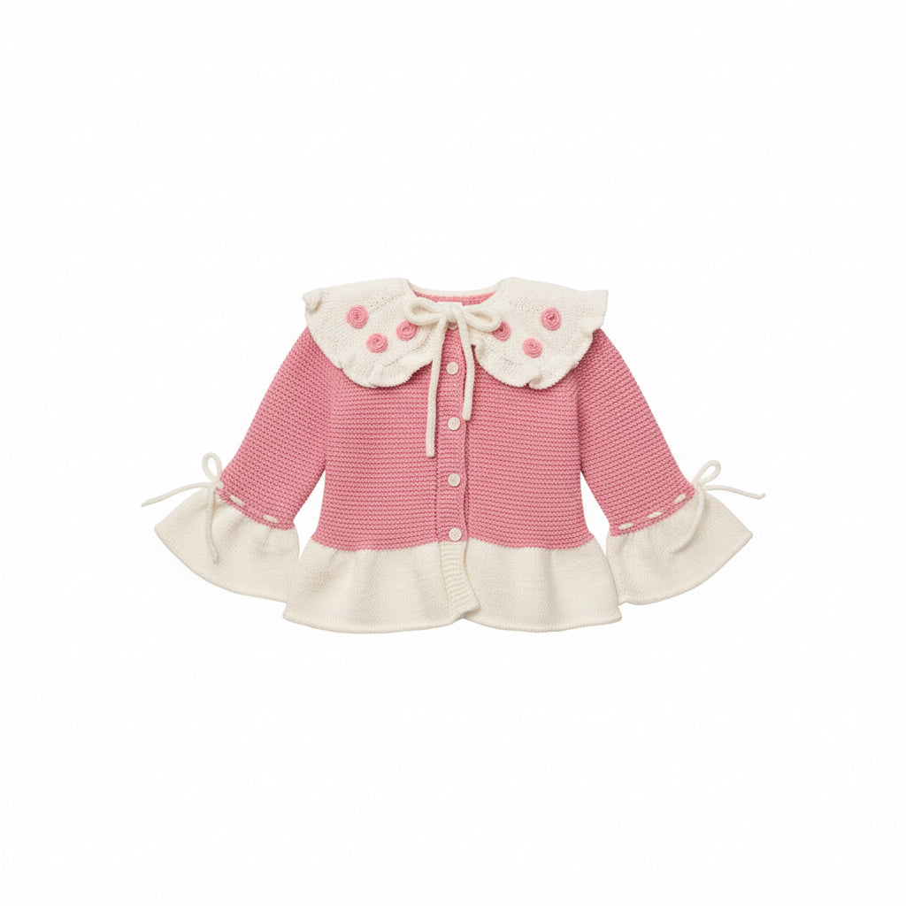 El Örgüsü Çocuk Hırka | Fırfır ve Kurdele Detaylı