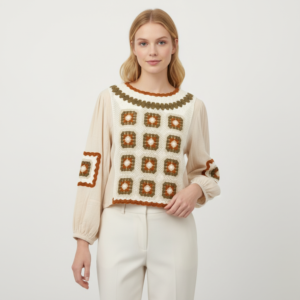 El Örgüsü Detaylı Dokuma Bluz