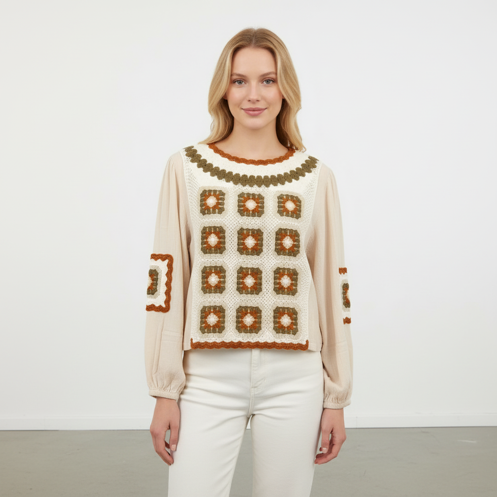 El Örgüsü Detaylı Dokuma Bluz