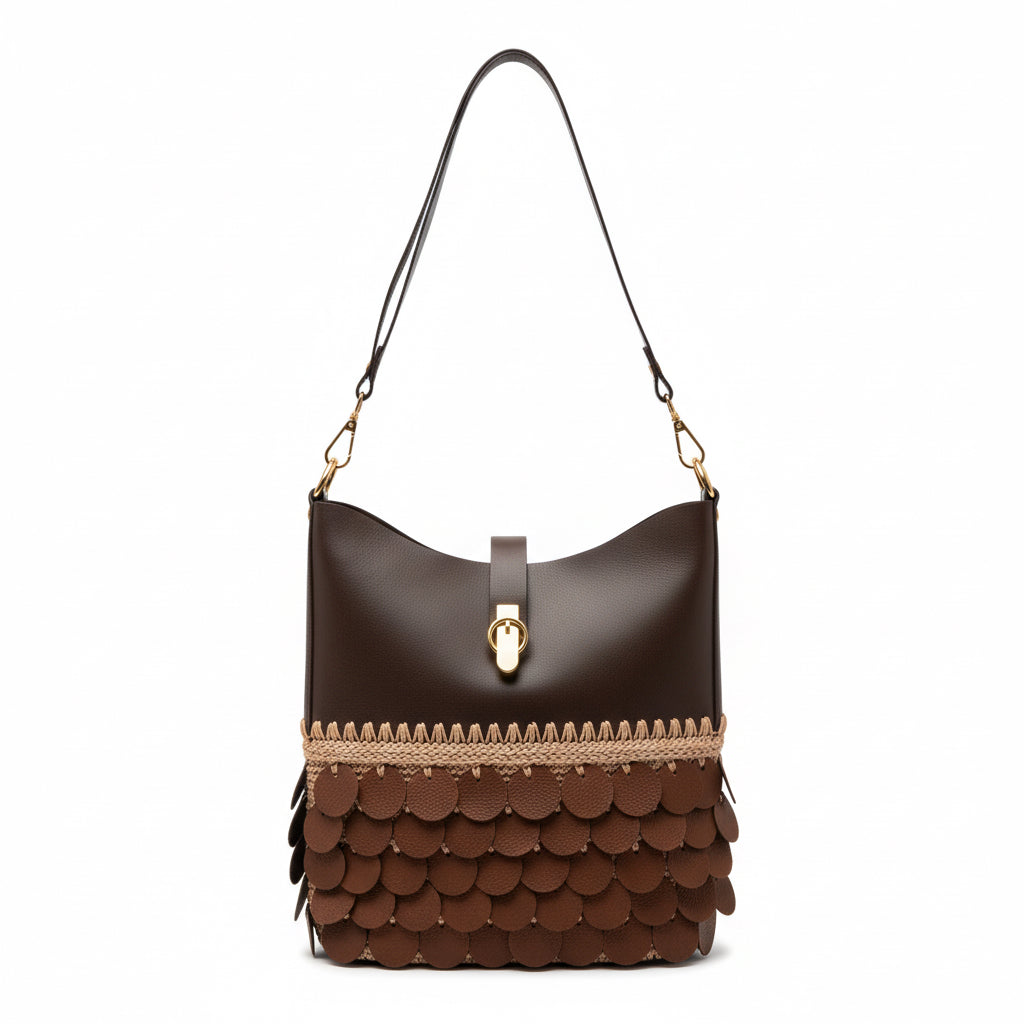 El Yapımı Katmanlı Omuz Çantası -Kakao Dalgası