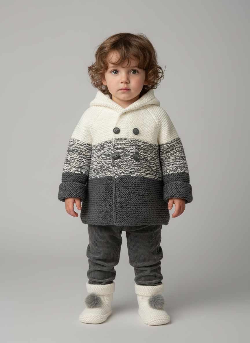 El Örgüsü Degradeli Kapüşonlu Ceket