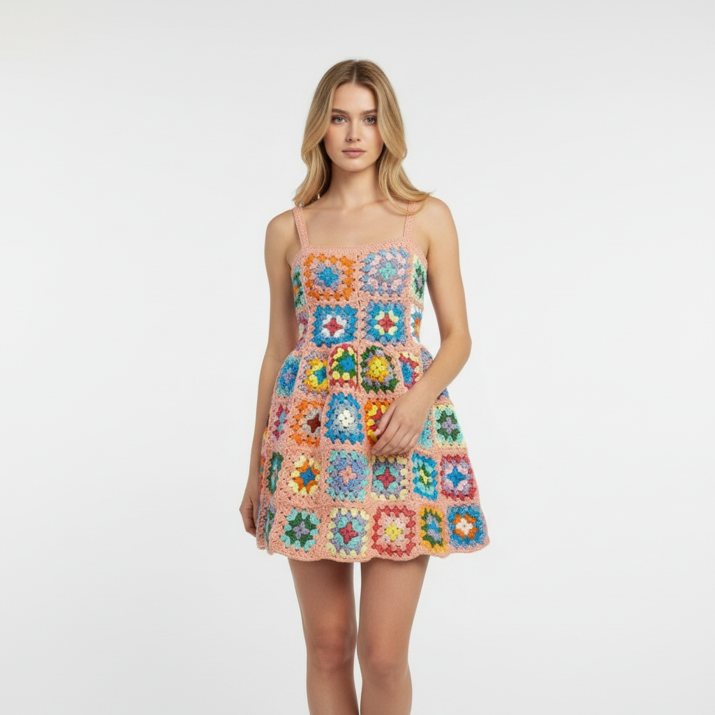 El Örgüsü Granny Kare Mini Elbise