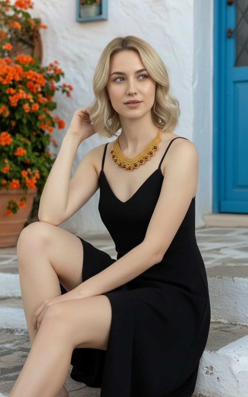 Amber Spirit El Örgüsü Kolye – Hardal Sarısı & Doğal Taş Detaylı Boho Takı