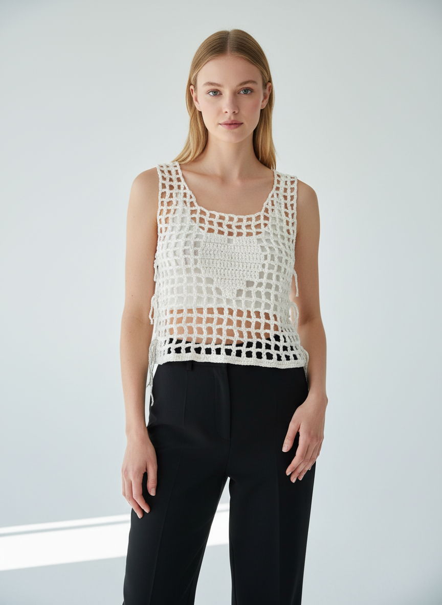 Coquette Heart – El Örgüsü File Kalpli Bluz