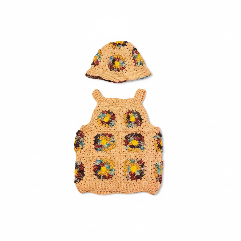 El Örgüsü Yazlık Süveter ve Şapka Takımı