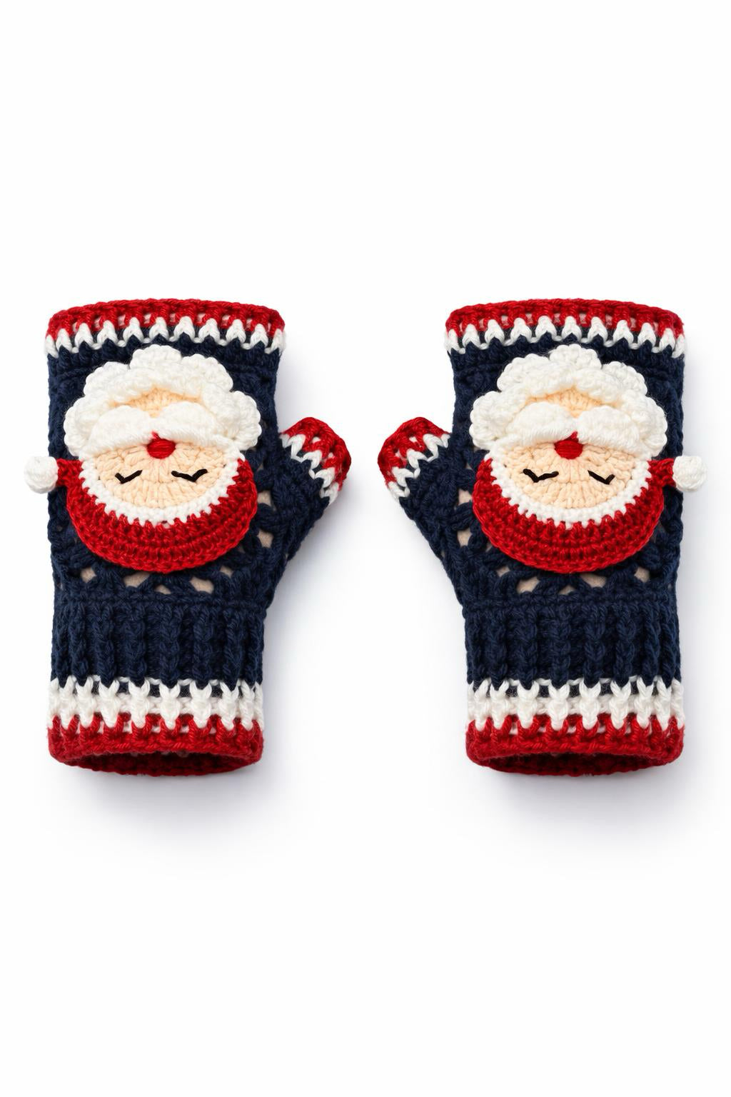 El Örgüsü Noel Baba Figürlü Parmaksız Eldiven