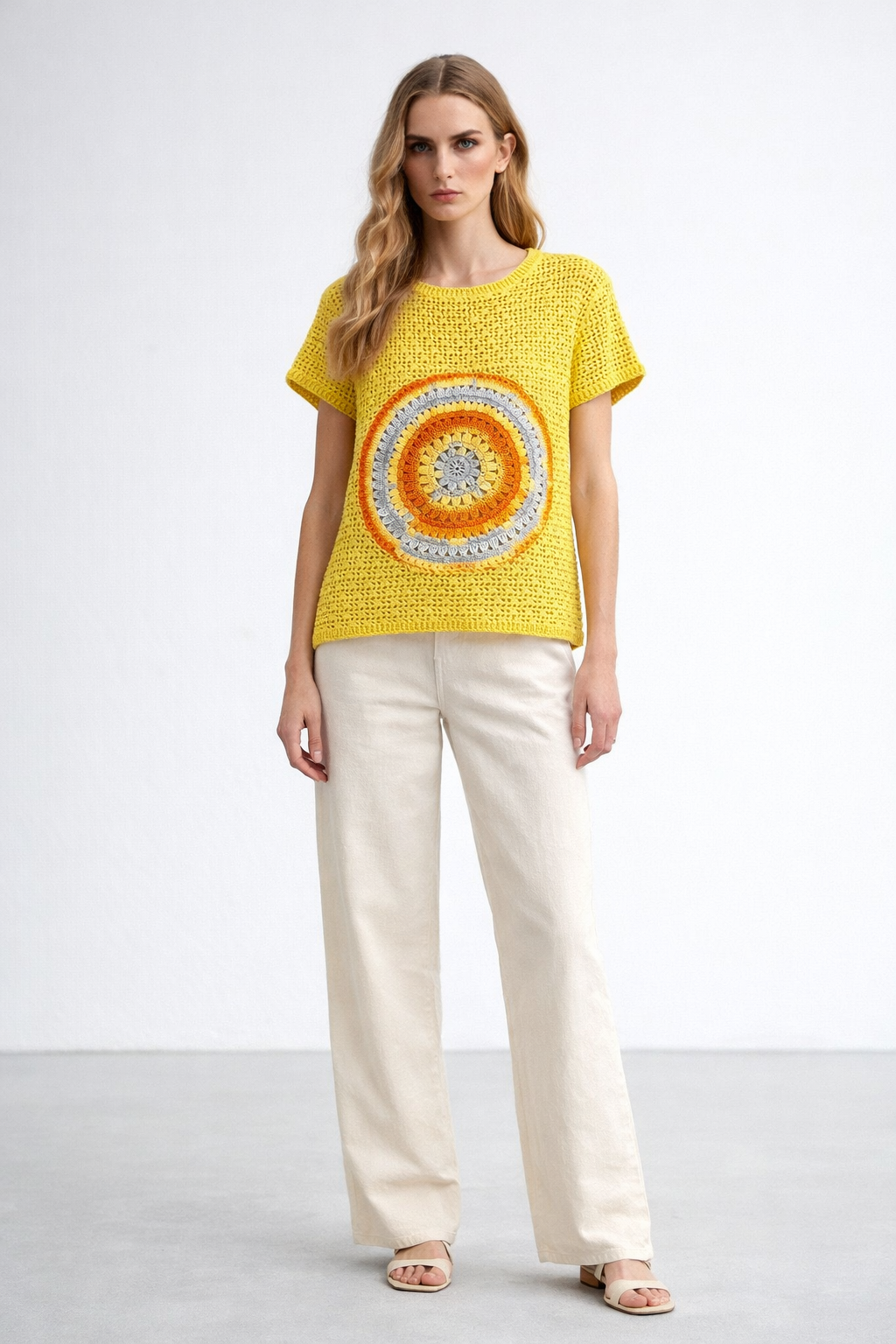 El Örgüsü Desenli Sarı Bluz