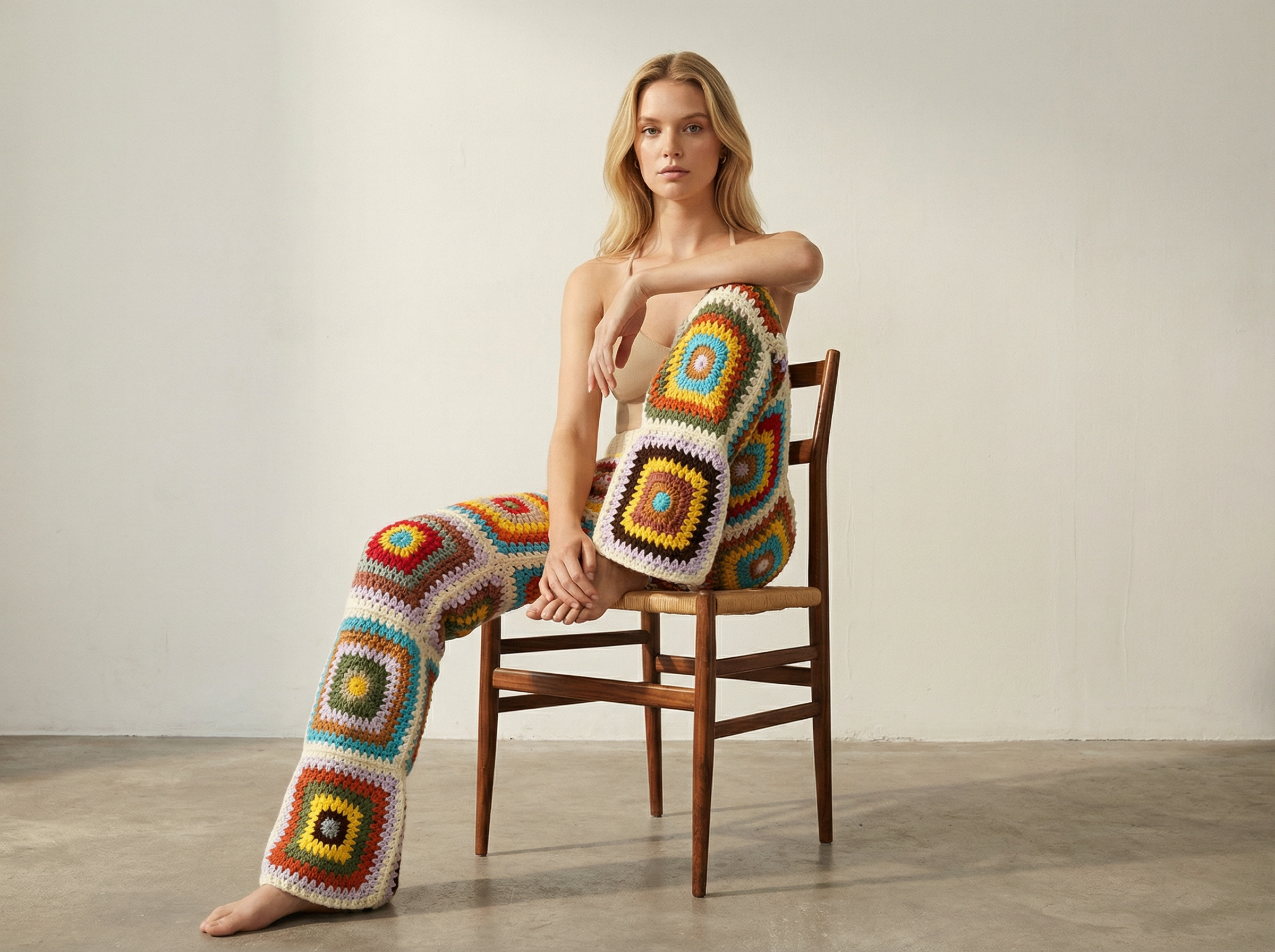 Özel Tasarım El Örgüsü Granny Square Pantolon