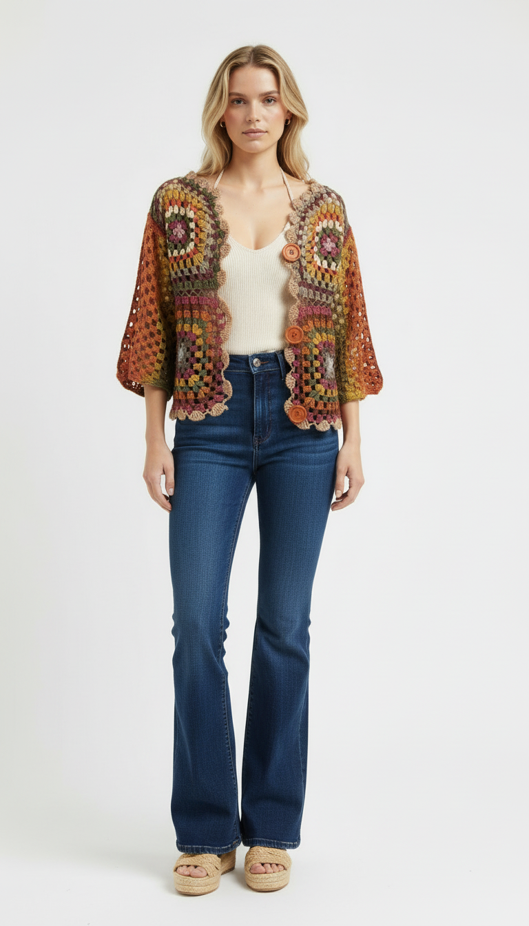 Özel Tasarım El Örgüsü Düğmeli Hırka