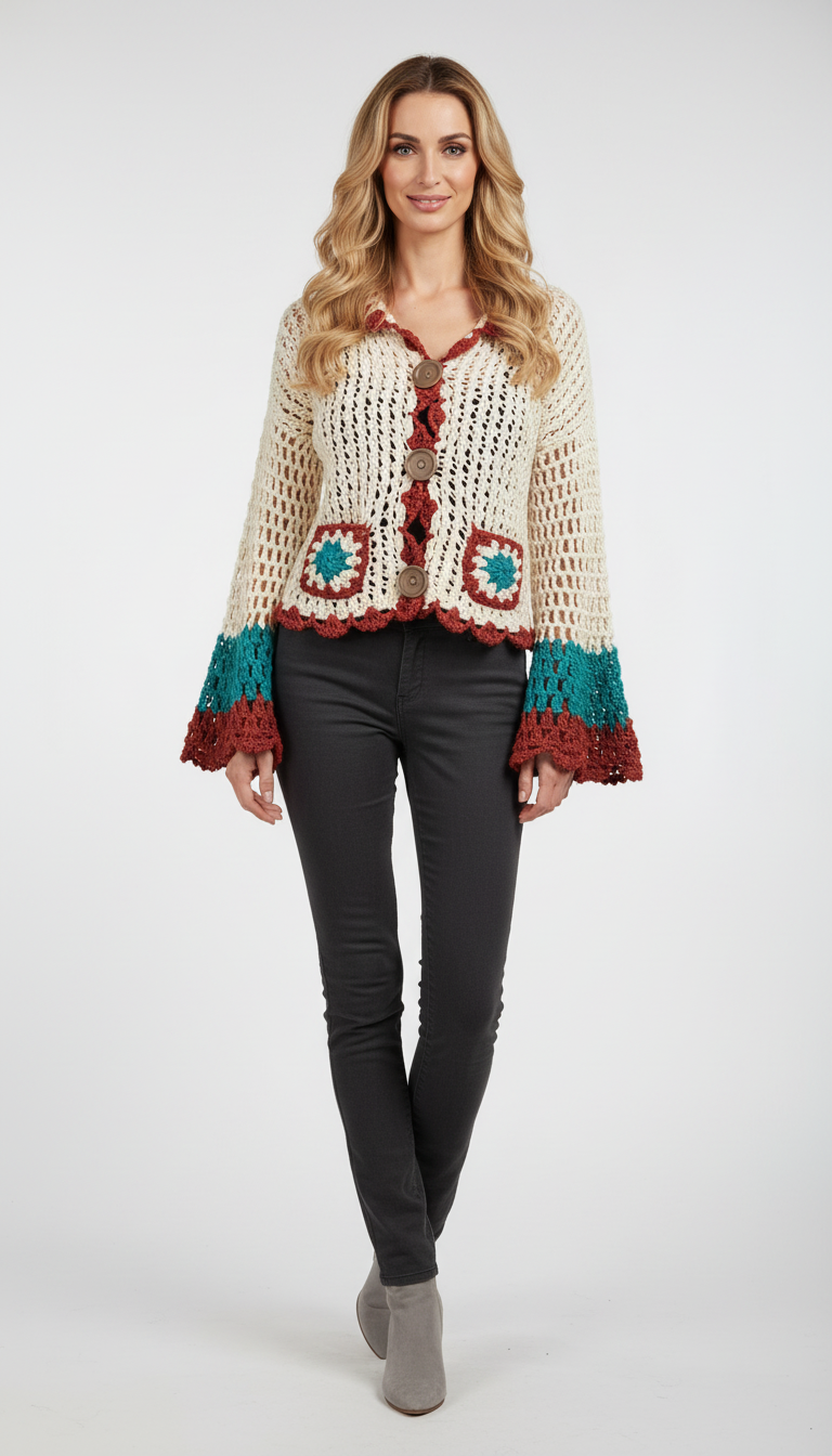 Özel Tasarım El Örgüsü Düğmeli Hırka