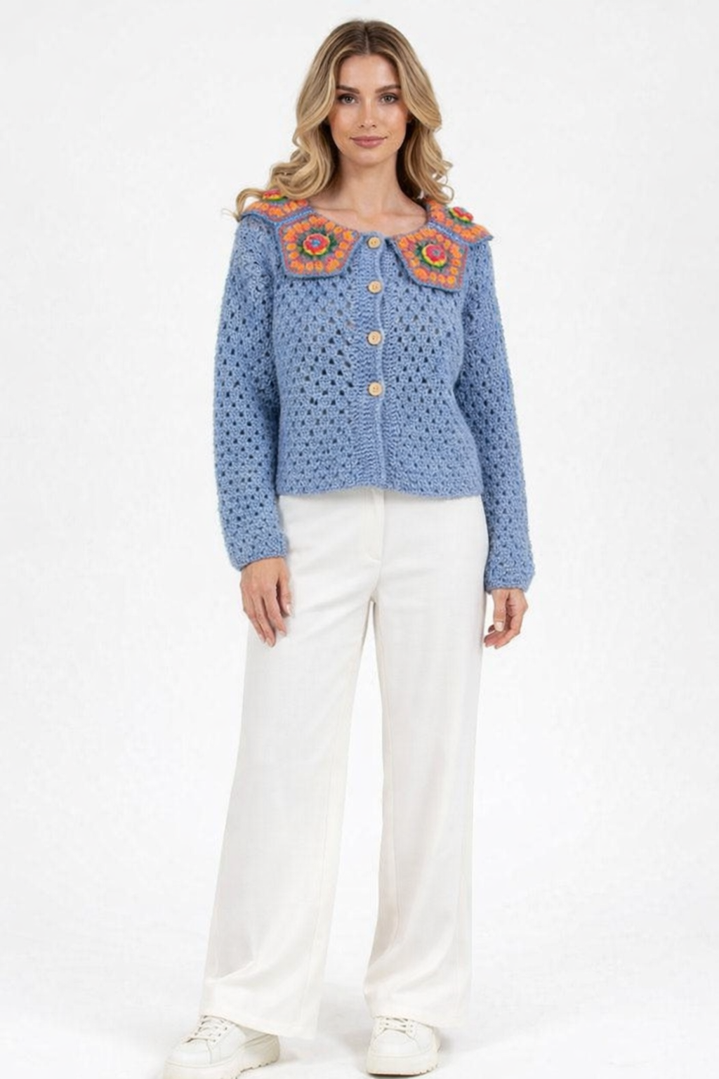 Özel Tasarım El Örgüsü Yaka Detaylı Düğmeli Hırka