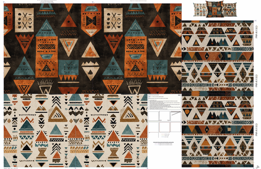 Boho Tribal Yastık Kumaşı | Kes ve Dik