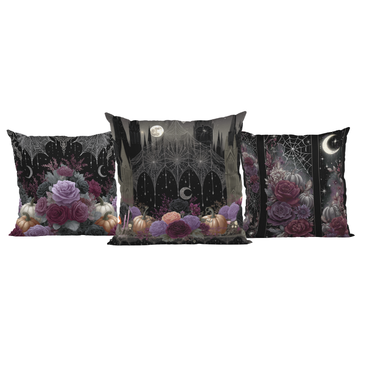 Gotik Ay ve Gül Halloween Yastık Kılıfı Seti – 3’lü Paket