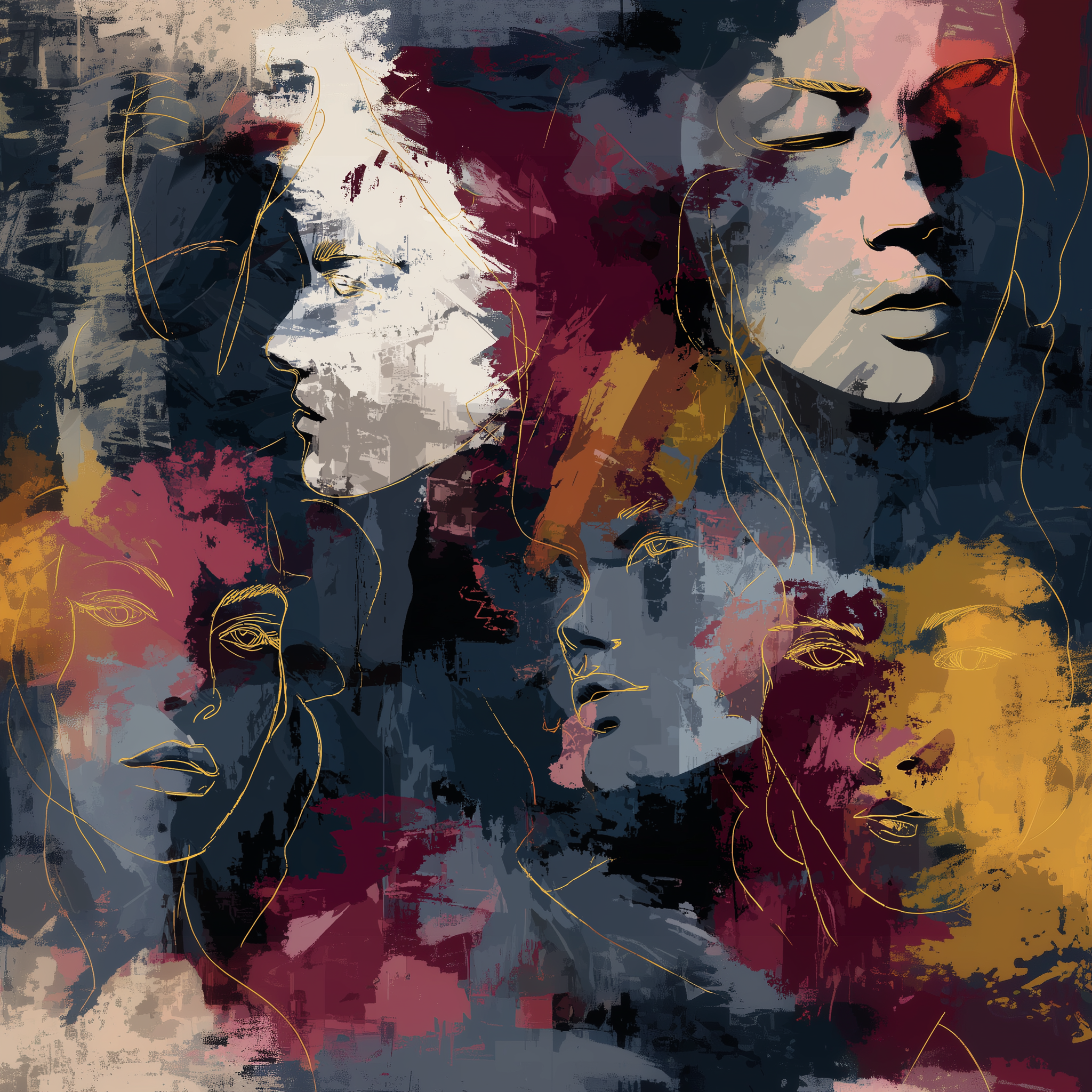 Abstract Faces – Sanatsal Portre Baskılı Kumaş
