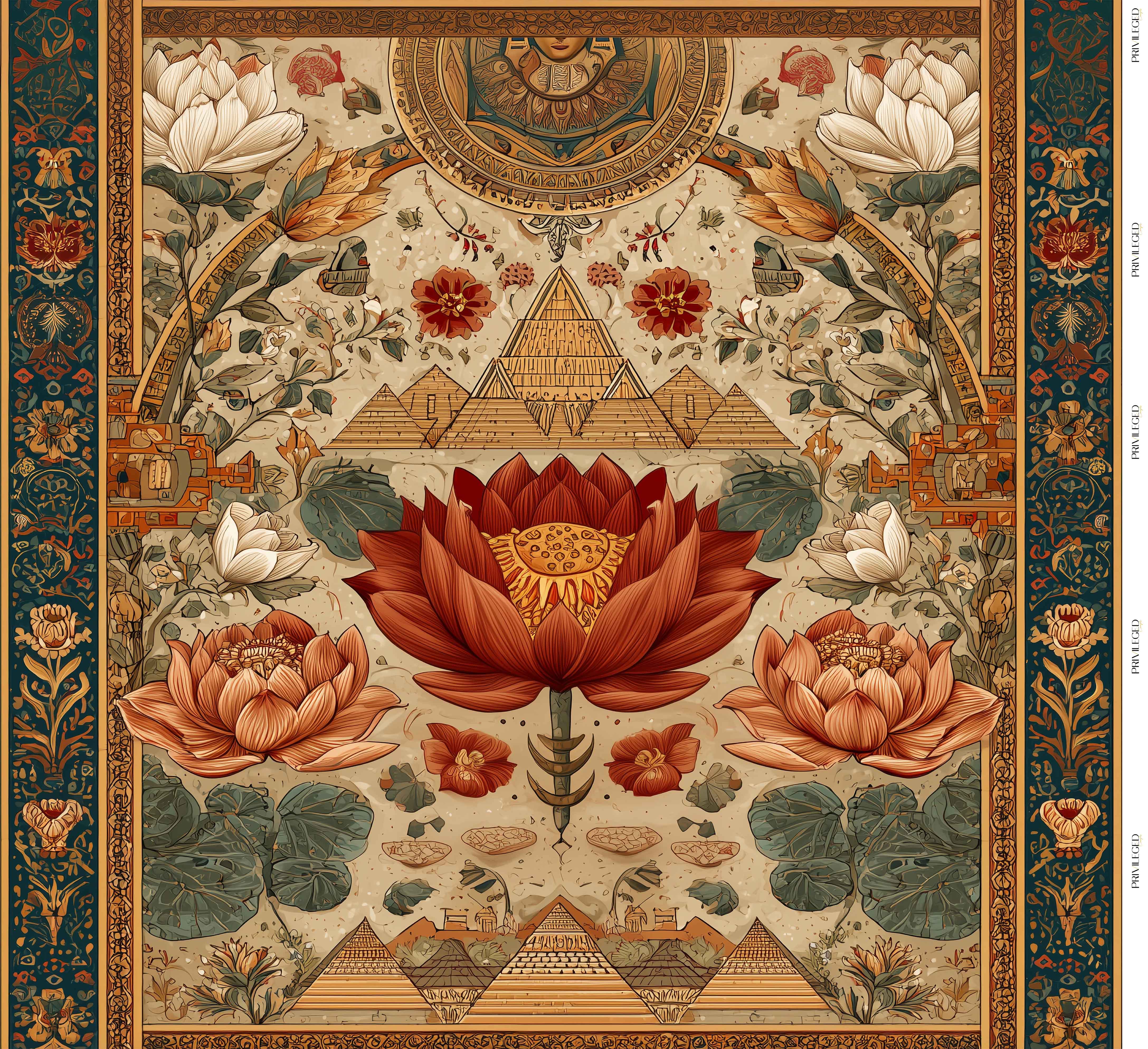 Egyptian Lotus Panel – Tarihi Sanat Paneli Baskılı Kumaş