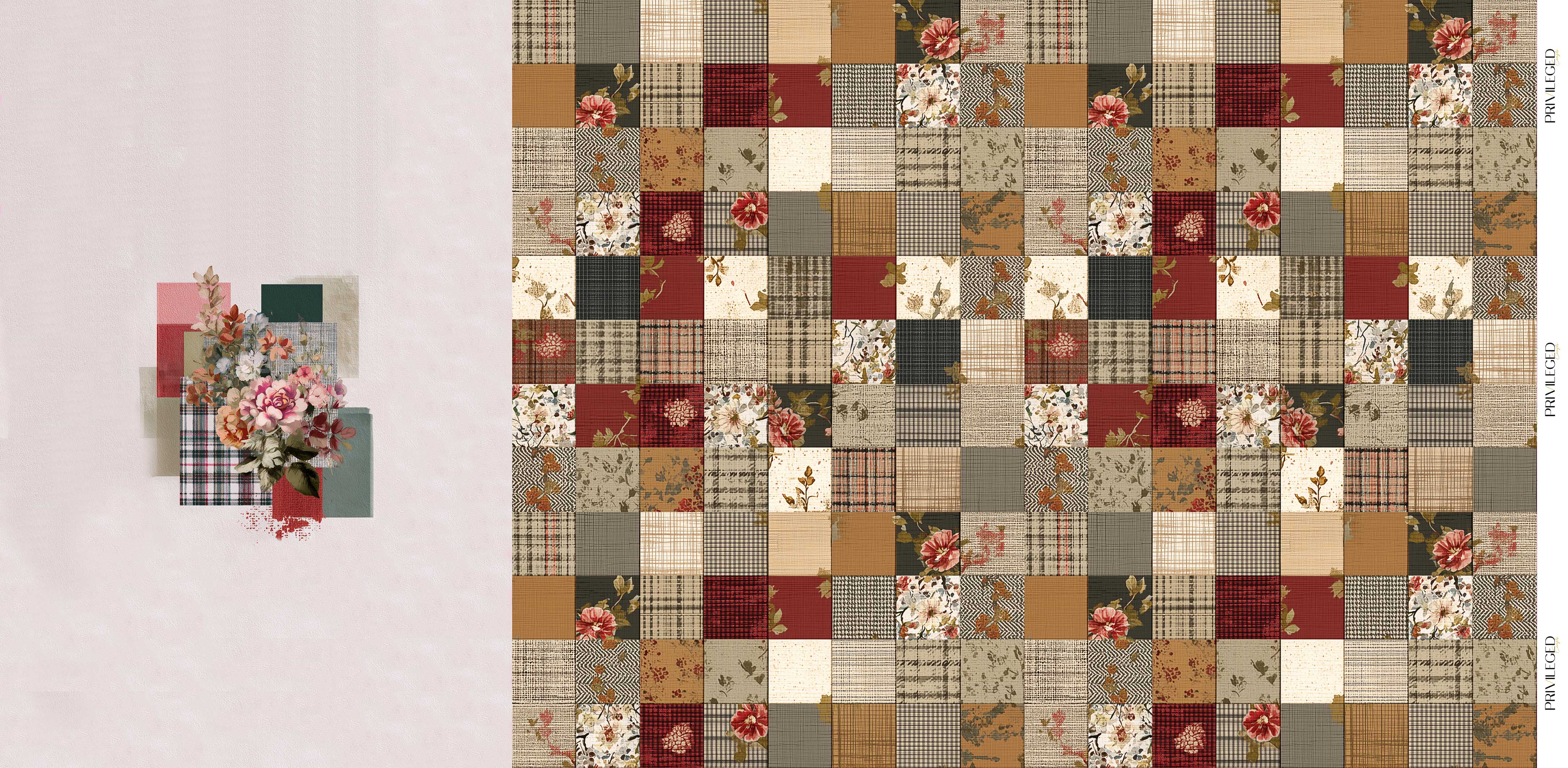 Vintage Patchwork – Çiçekli Kare Desenli Çocuk Kumaş Paneli