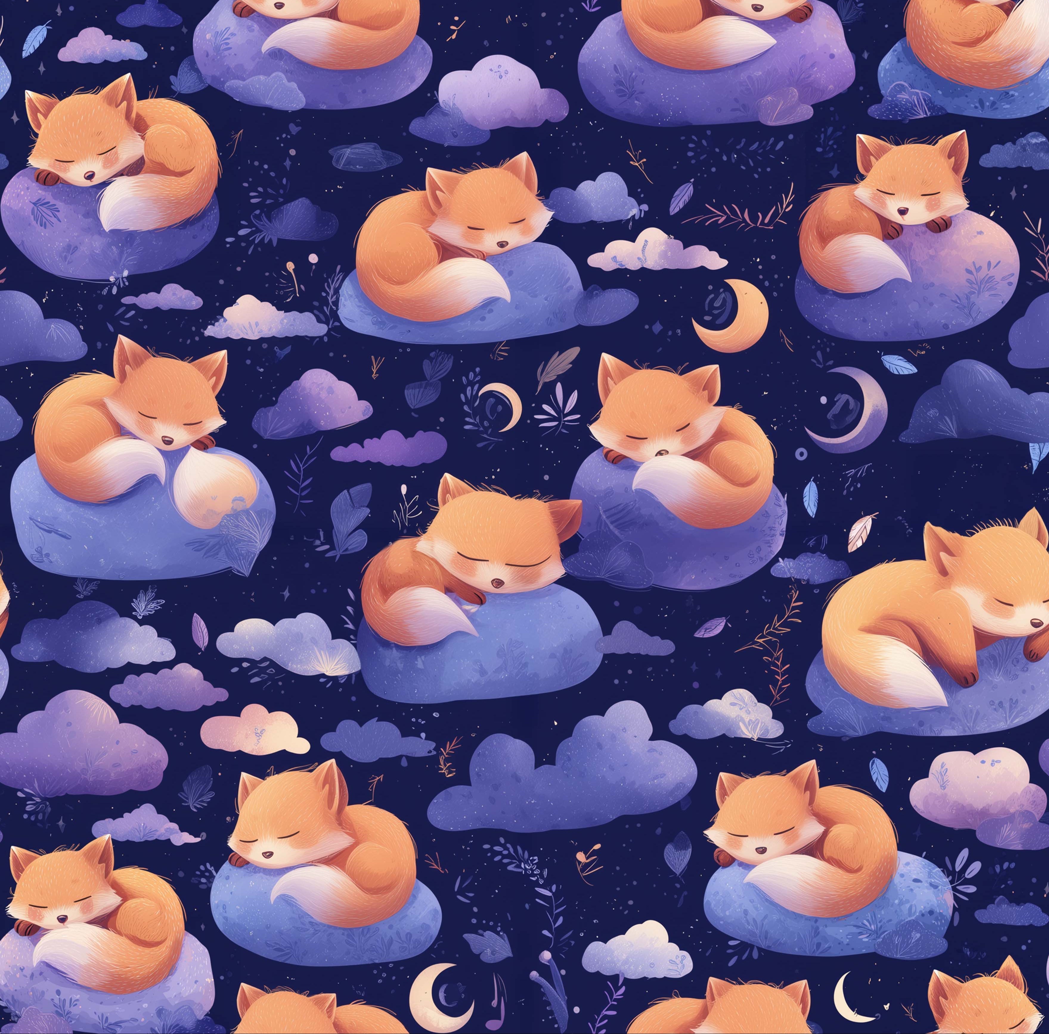 Sleeping Fox Dreams – Çocuklar İçin Baskılı Pamuklu Örme Kumaş