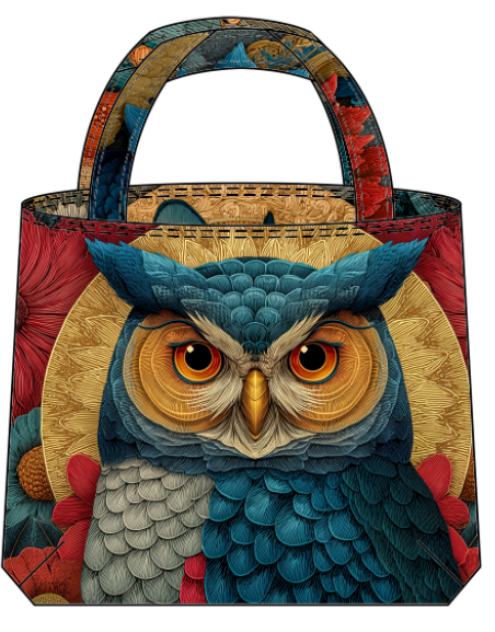 Majestic Owl & Cat Sanat Paneli Çanta Kumaşı