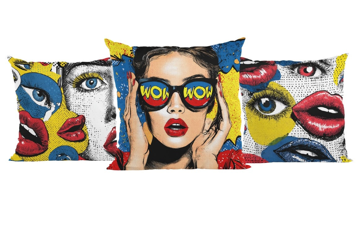 Pop Art “WOW” Yastık Kumaşı | Kes ve Dik Tasarım