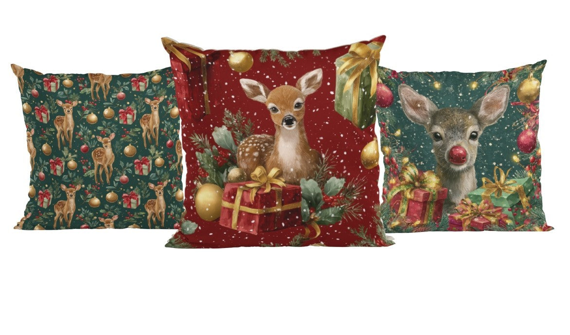 Christmas Deer Yastık Panel Kumaşı | Kes ve Dik Tasarım