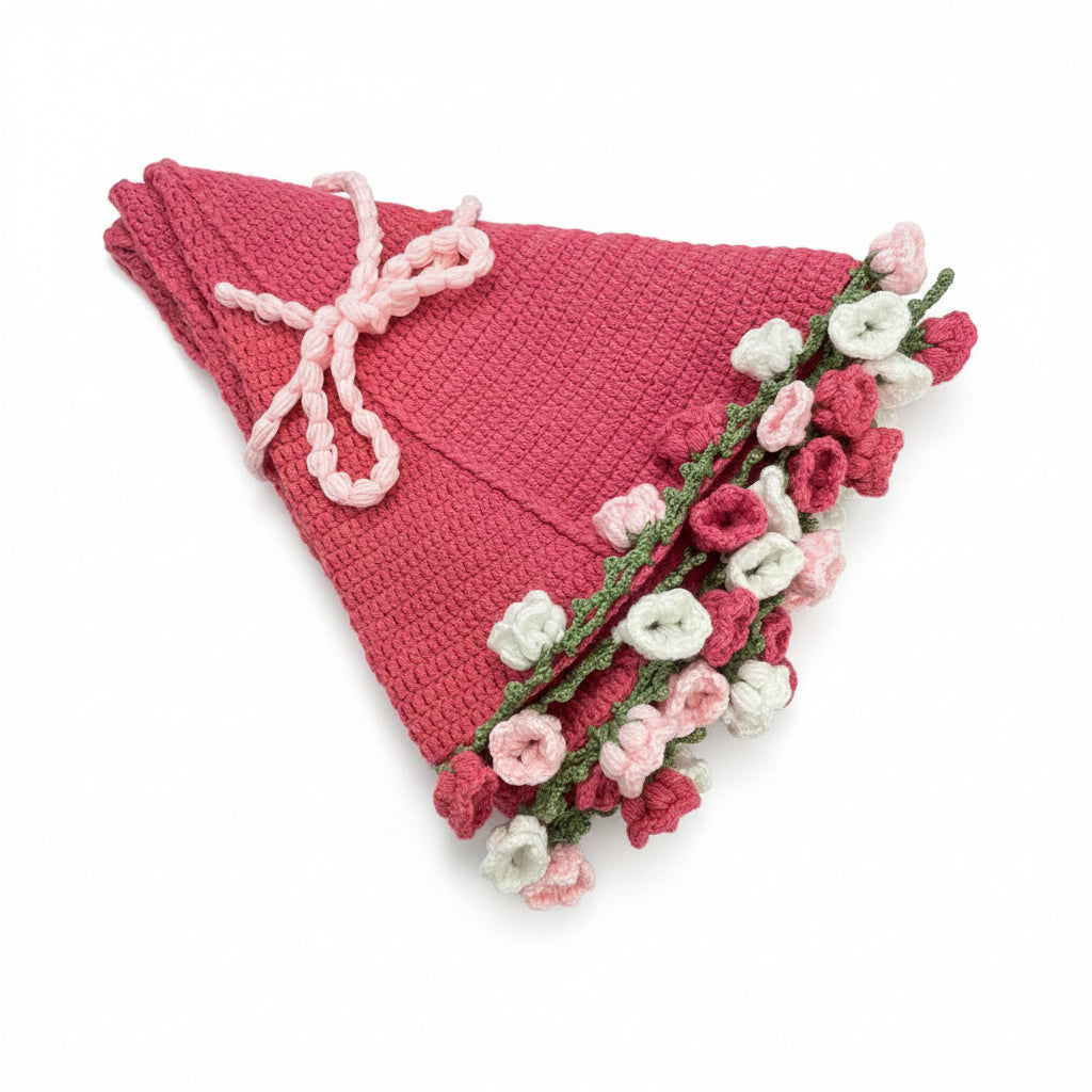 El Yapımı Örgü Çiçek Buketi Bebek Battaniyesi