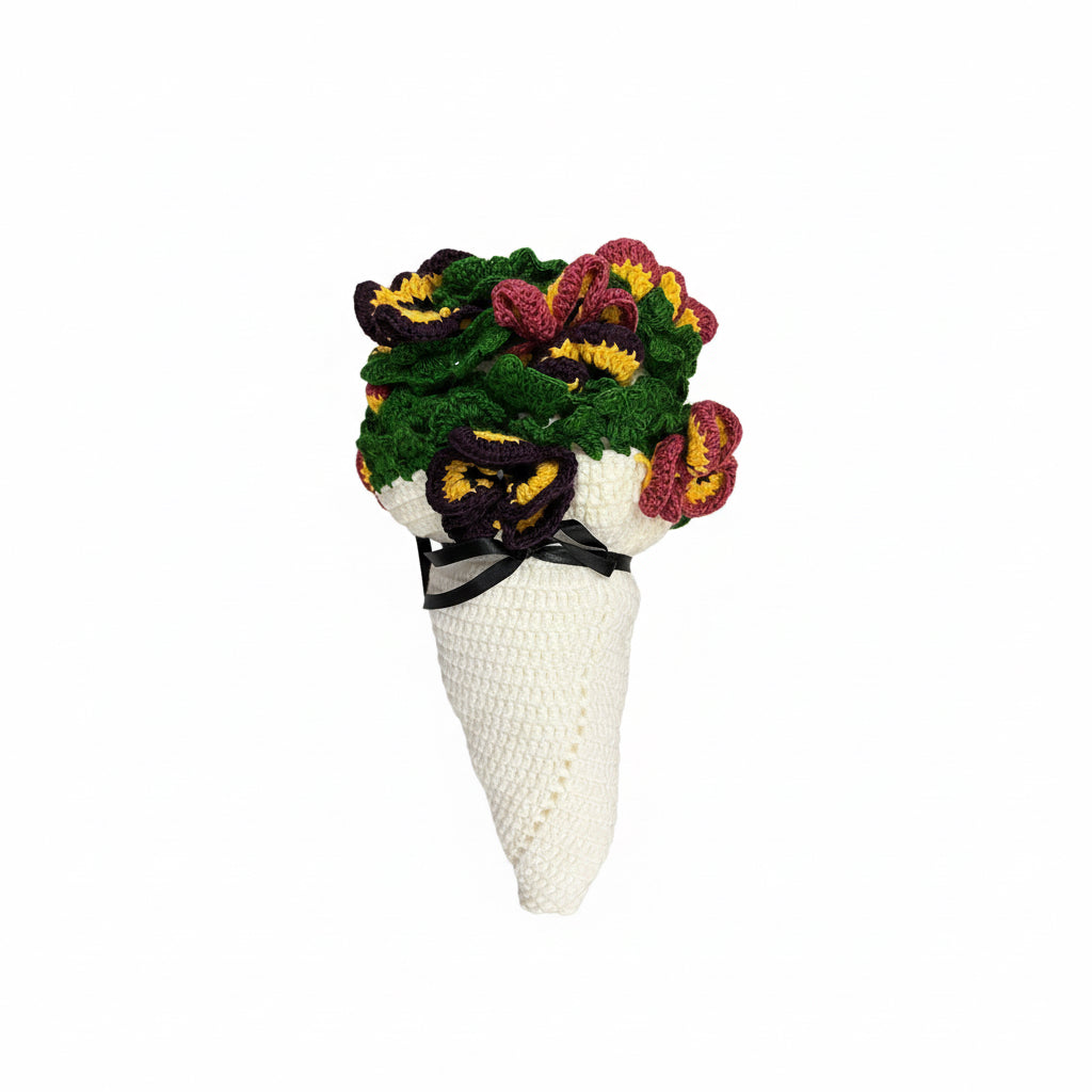 El Yapımı Örgü Çiçek Buketi Beyaz Bebek Battaniyesi