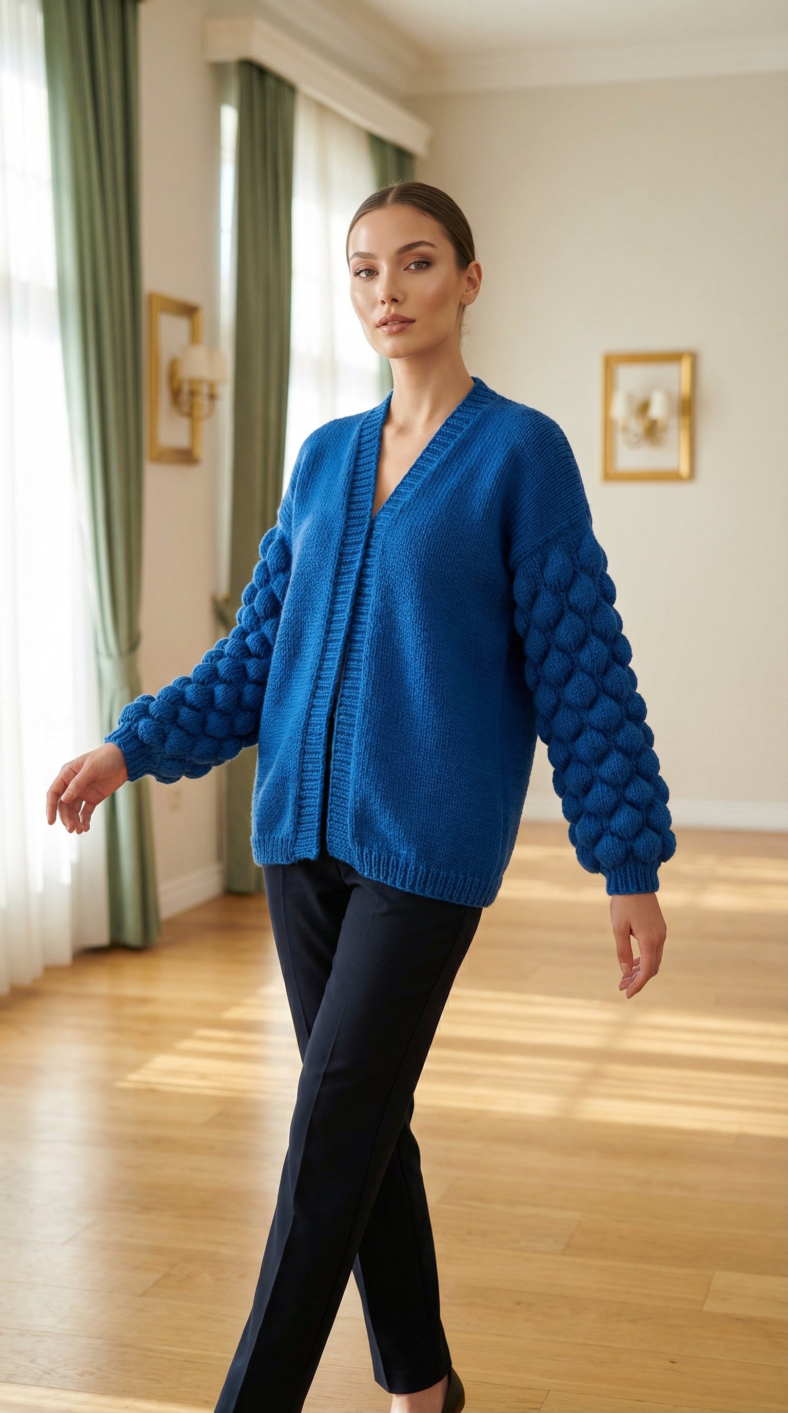 El Örgüsü Mavi Hırka  | Baloncuk Kol Detaylı