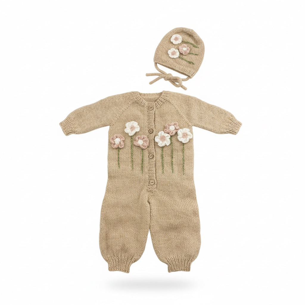 El Örgüsü Çiçekli Bebek Tulum Seti