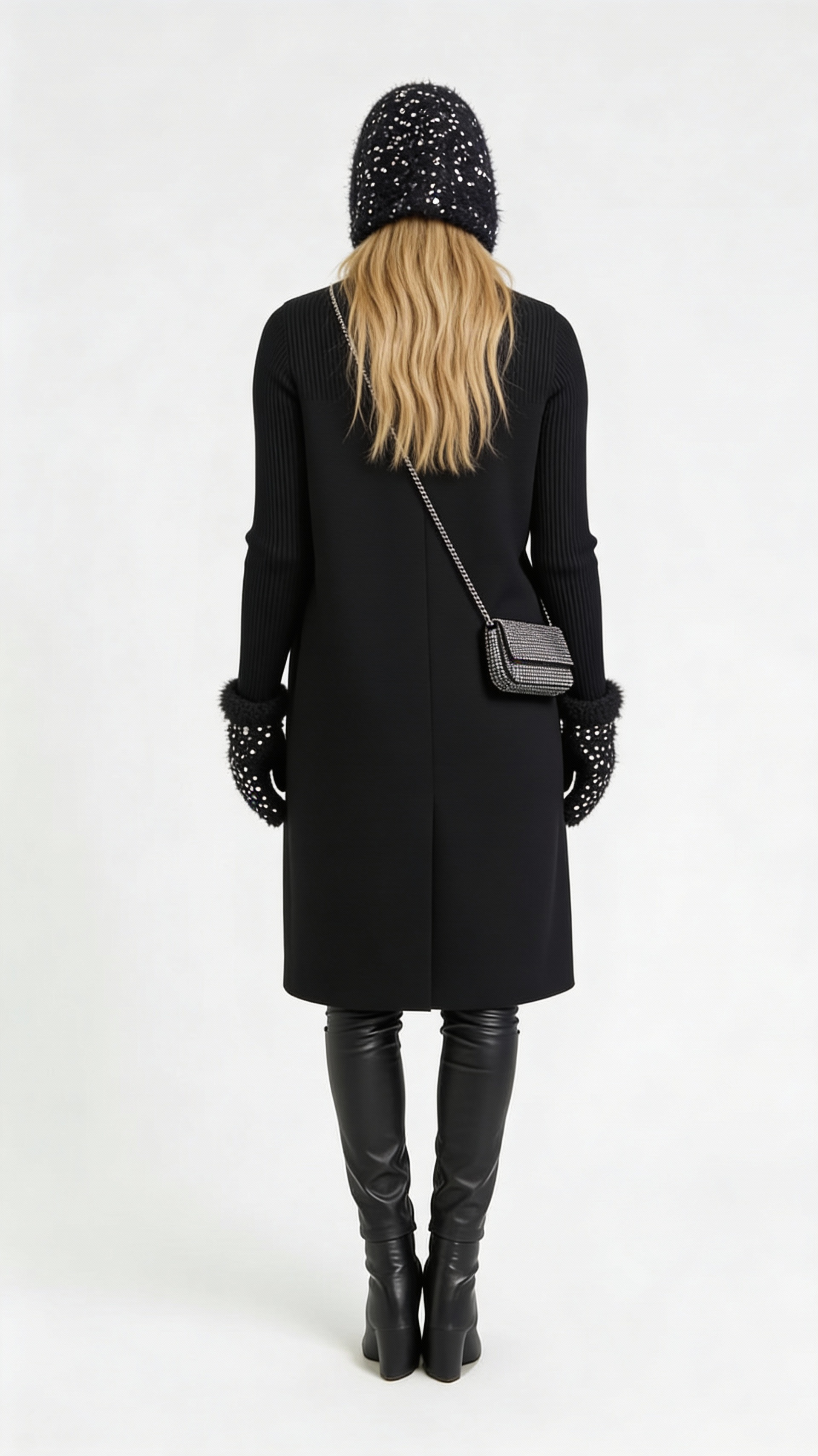 El Örgüsü Şapka ve Eldiven Takımı – Siyah Simli Premium Set