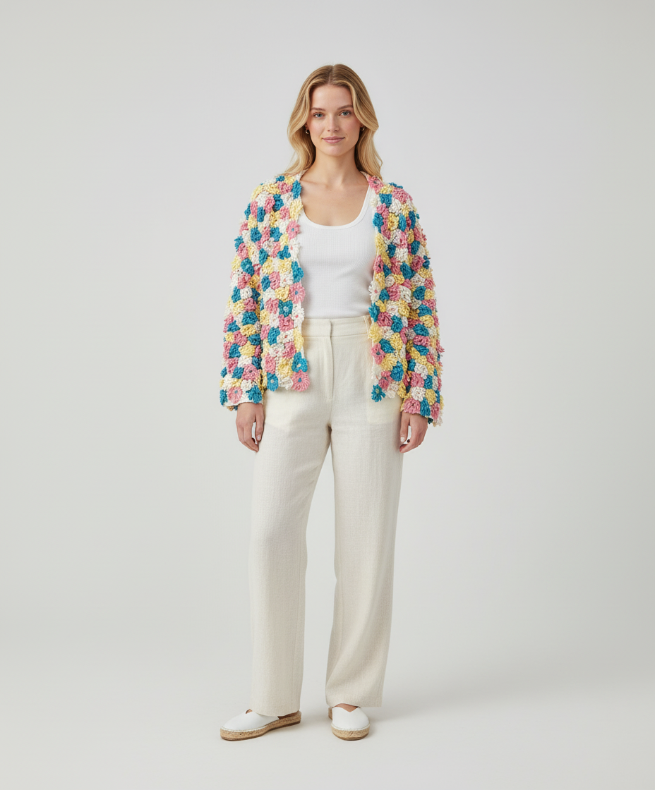 El İşçiliği Renkli Örgü Hırka