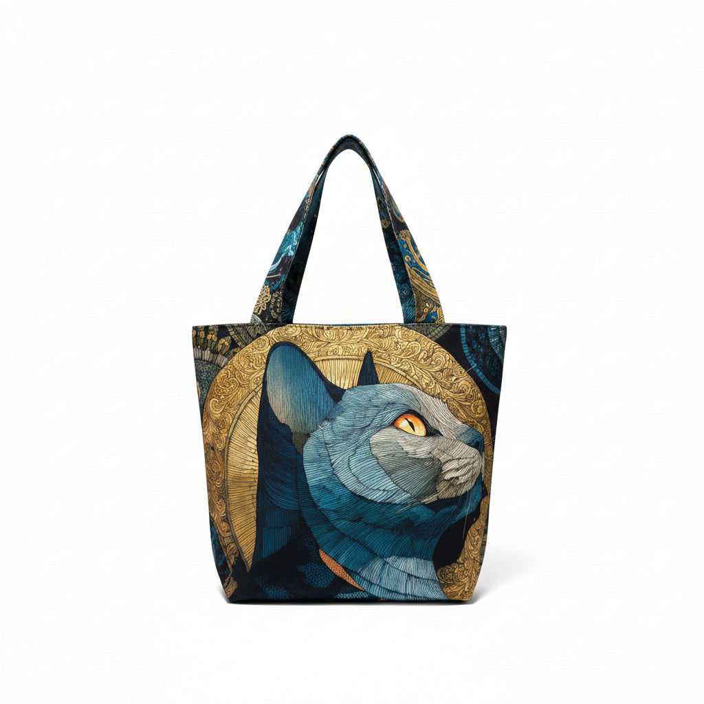Mystic Duo – Kedi & Baykuş Çift Taraflı El Yapımı  Tote Çanta