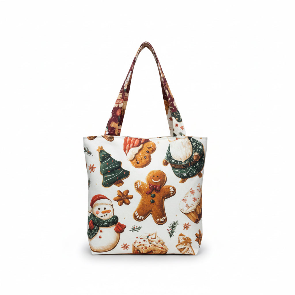 Gingerbread Joy – Yılbaşı Temalı Çift Taraflı El Yapımı Tote Çanta