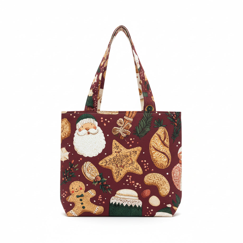 Gingerbread Joy – Yılbaşı Temalı Çift Taraflı El Yapımı Tote Çanta