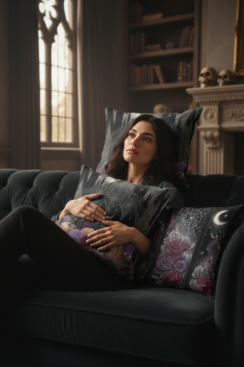 Gotik Ay ve Gül Halloween Yastık Kılıfı Seti – 3’lü Paket