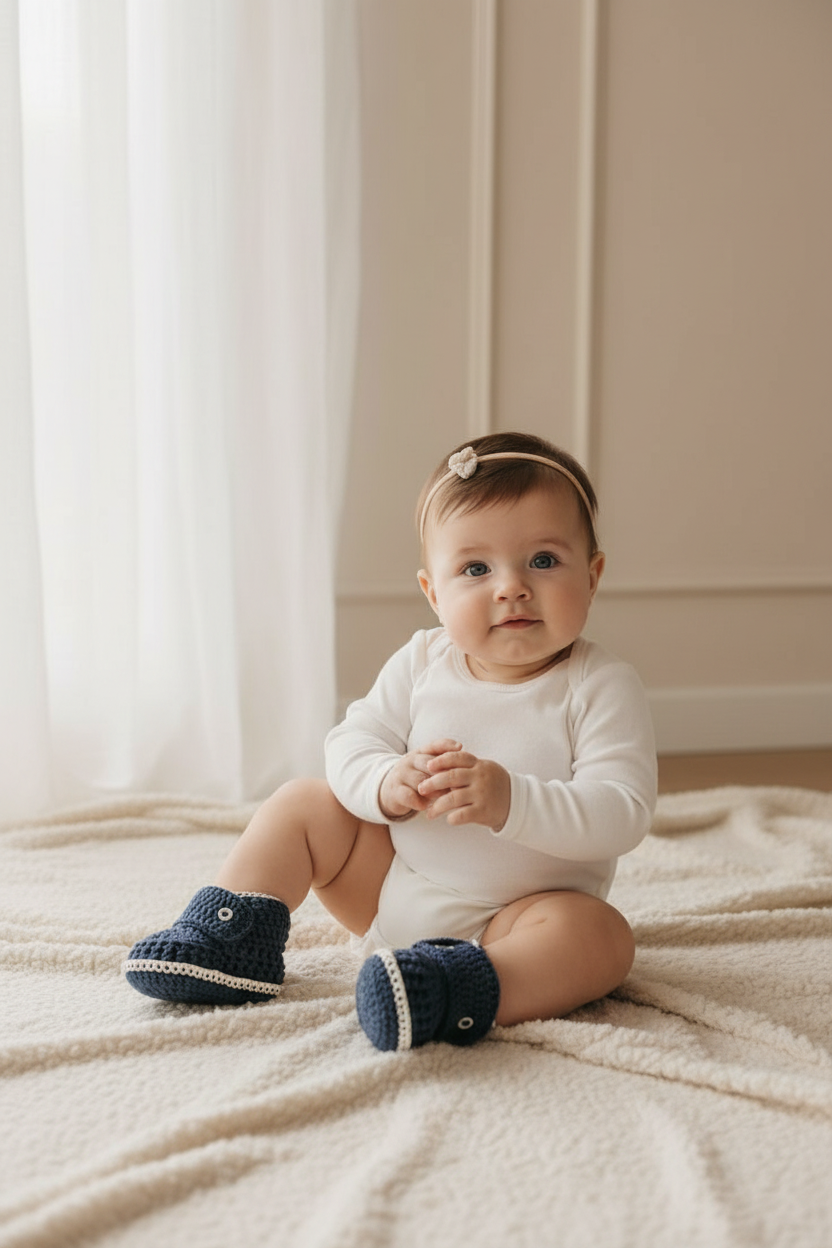 El Örgüsü Lacivert Bebek Patiği