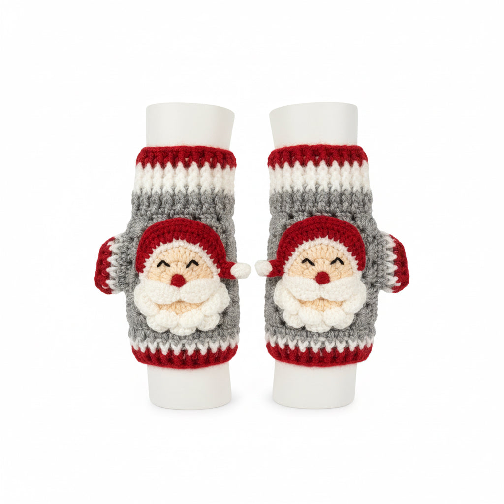 El Örgüsü Çocuk Eldiveni | Noel Baba Desenli