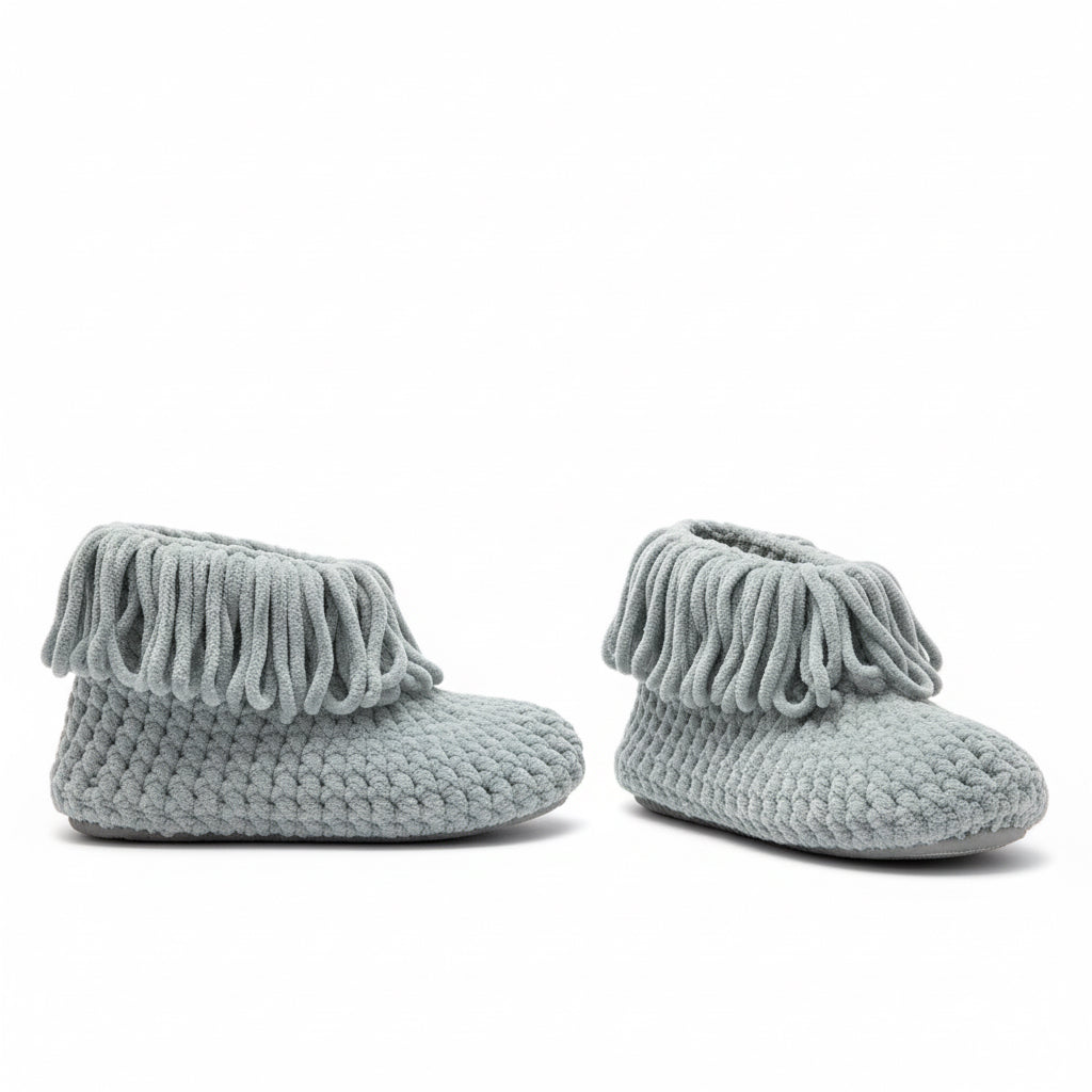 El Örgüsü Gri Ev Botu | Yumuşak Dokulu Konforlu Tasarım