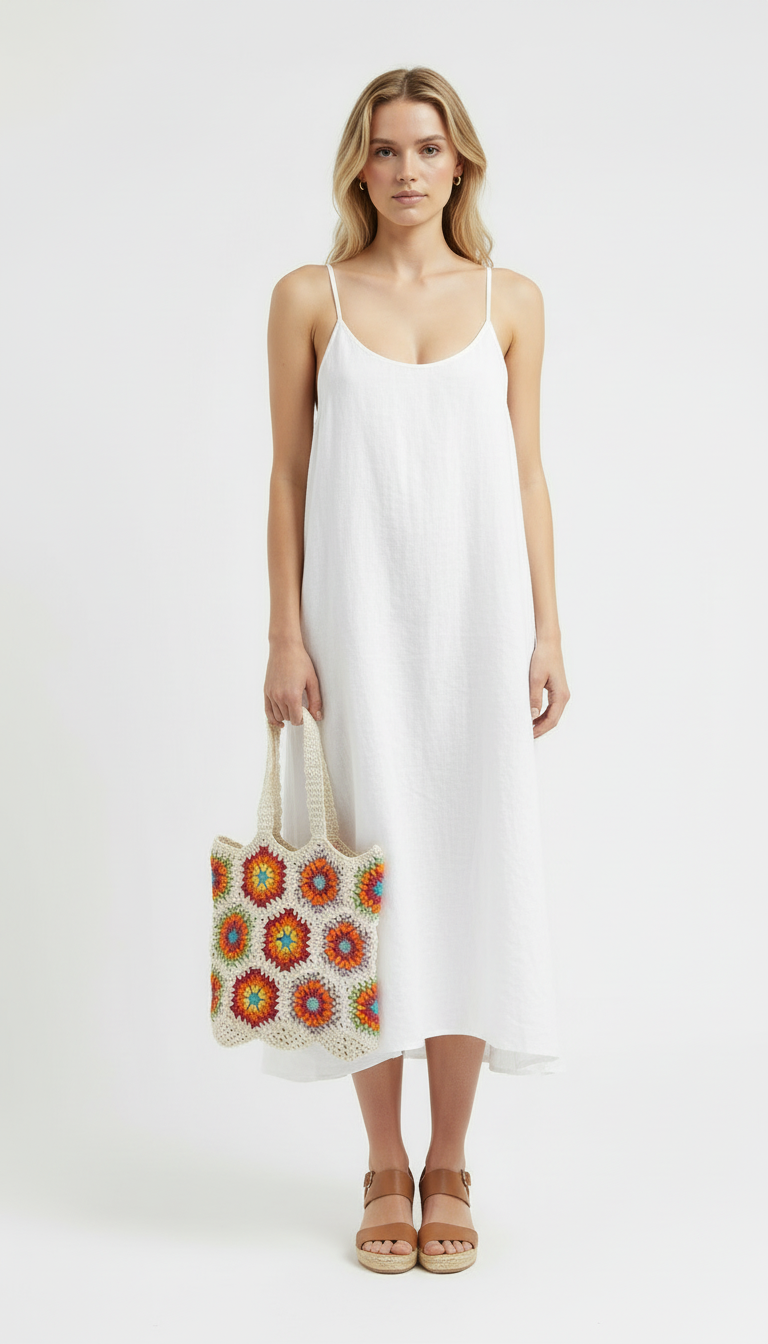 El Örgüsü Renkli Kare Desenli Çanta – Bohem Yaz Stili