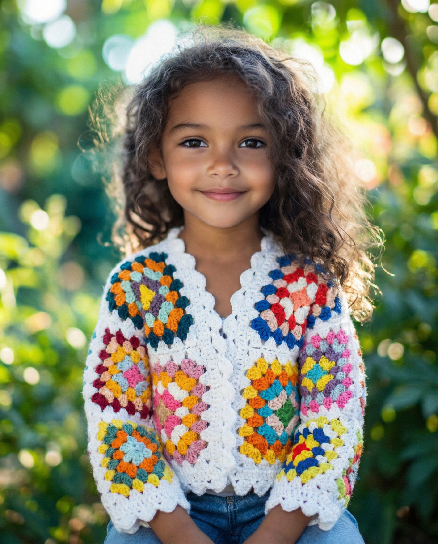 El Örgüsü Renkli Granny Motifli Kız Bebek Hırkası