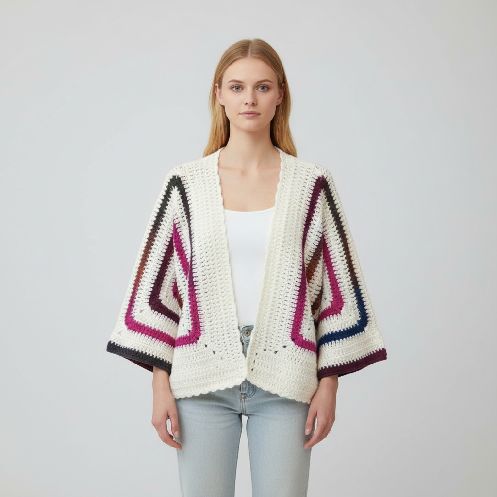 El Örgüsü Altıgen Desenli Tığ İşi Hırka